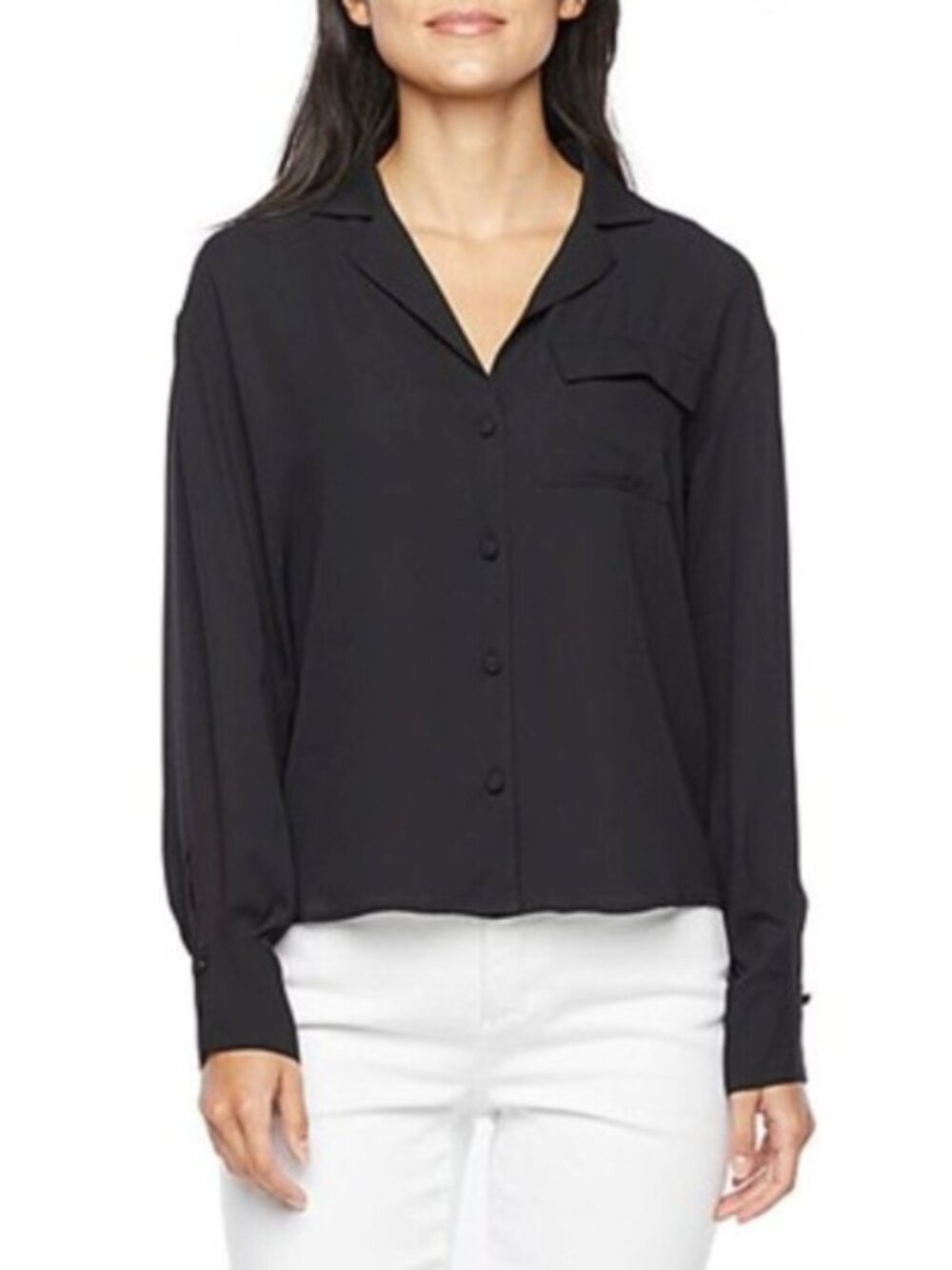Worthington Lightweight Button Down Blouse in Black - Size Small